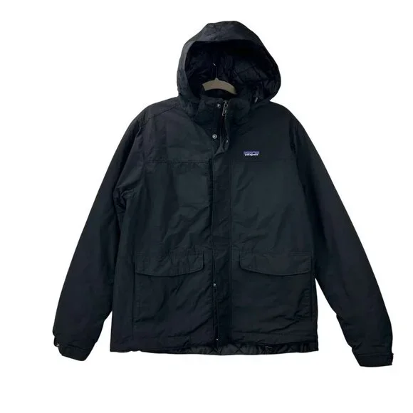 Patagonia Men's Size Large Hooded Quilted Black Winter Isthmus Jacket Full Zip